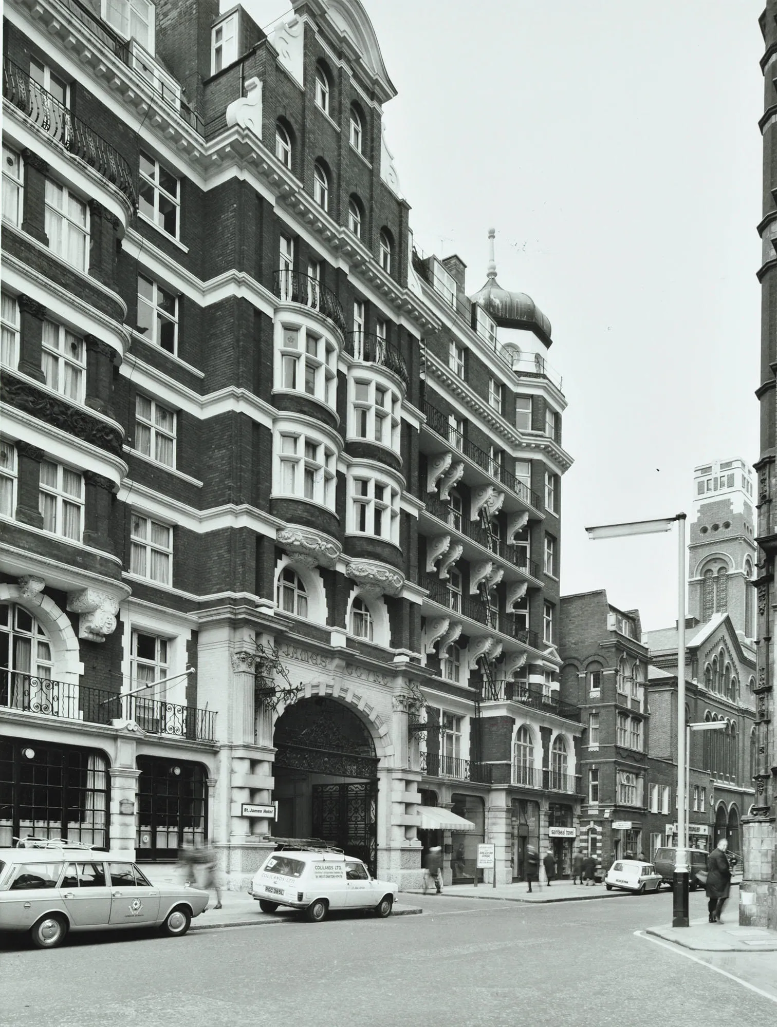 Seven storey building at St James's Court, Westminster, from Buckingham Gate