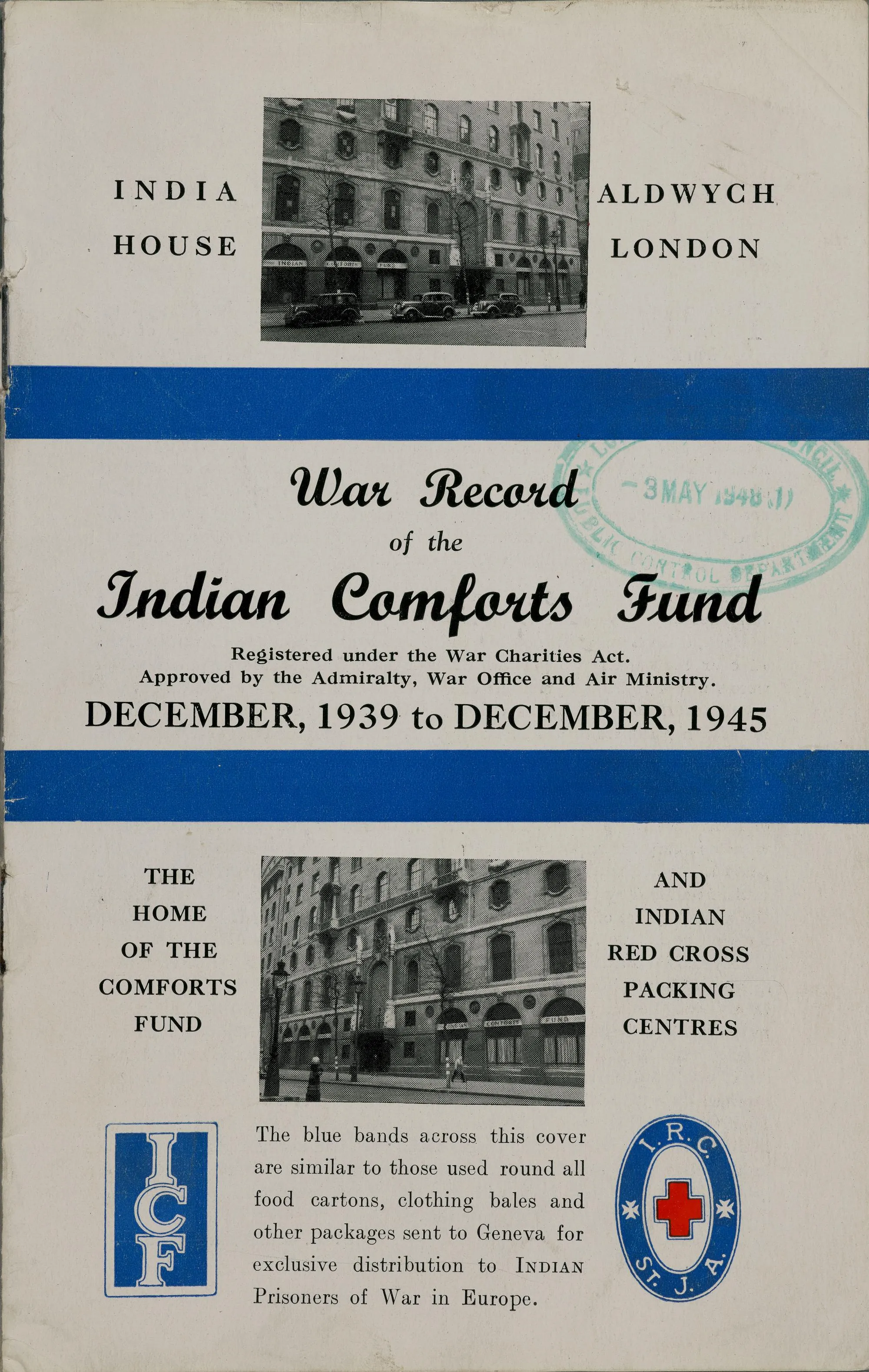 a leaflet about the Indian comforts fund with text and images of India House
