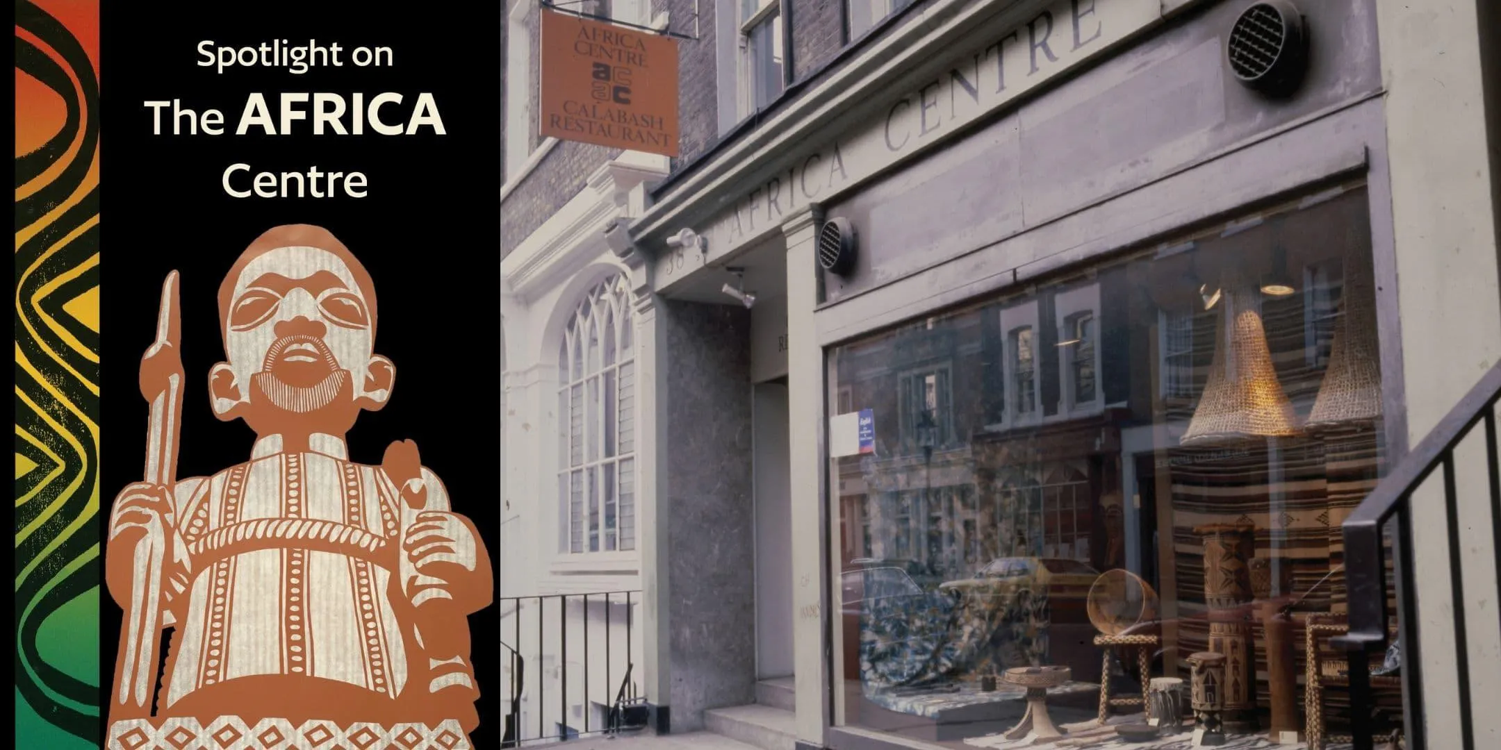 Artwork from the Africa Centre, with a photo inset of the Africa Centre itself