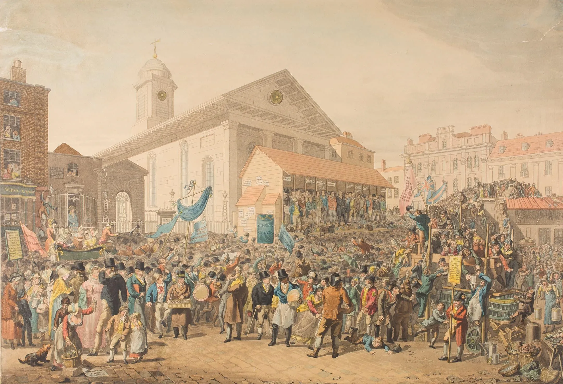 Crowds congregate around St Paul's Church in Covent Garden for the 1818 election